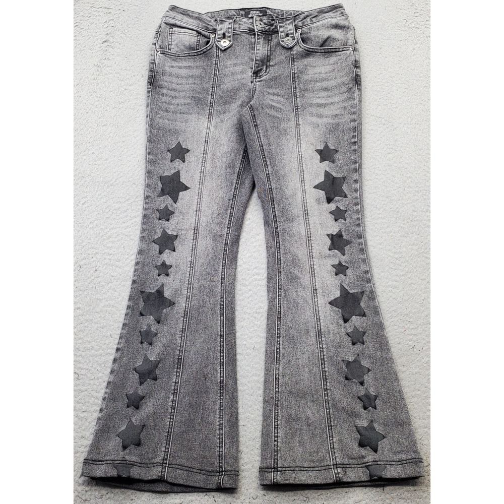 Social Collision Star Flare Jeans Womens 9 Multi Denim Low-Rise Streetwear Y2K